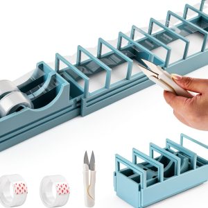 Fast Tape Dispenser for Crafts & Gift Wrapping 18 Strips in Seconds Portable Ribbon Cutter Machine Foldable Double Roll Tapes Dispensers Assistant (Color:Blue)-0