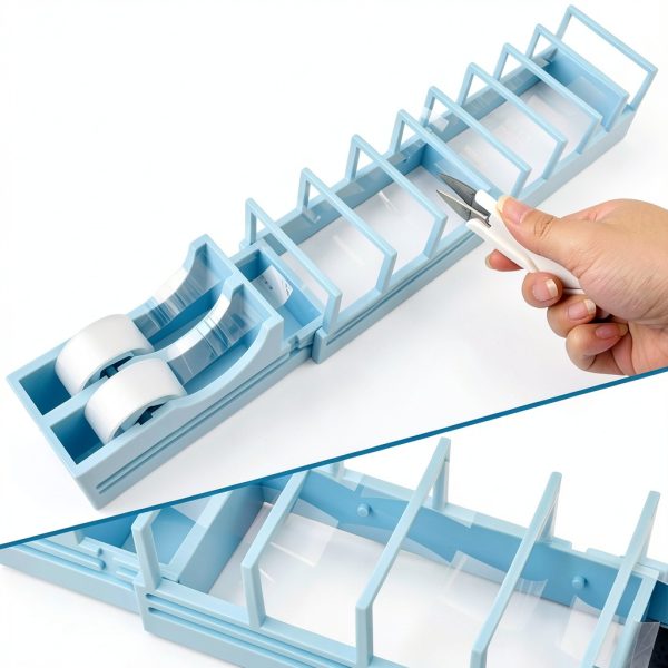 Fast Tape Dispenser for Crafts & Gift Wrapping 18 Strips in Seconds Portable Ribbon Cutter Machine Foldable Double Roll Tapes Dispensers Assistant (Color:Blue)-3