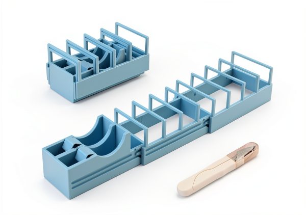 Fast Tape Dispenser for Crafts & Gift Wrapping 18 Strips in Seconds Portable Ribbon Cutter Machine Foldable Double Roll Tapes Dispensers Assistant (Color:Blue)-1
